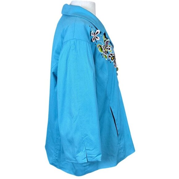 Bob Mackie Wearable Art Butterfly Embroidered Jacket Zip Front 3/4 Sleeves 2X - Picture 5 of 10